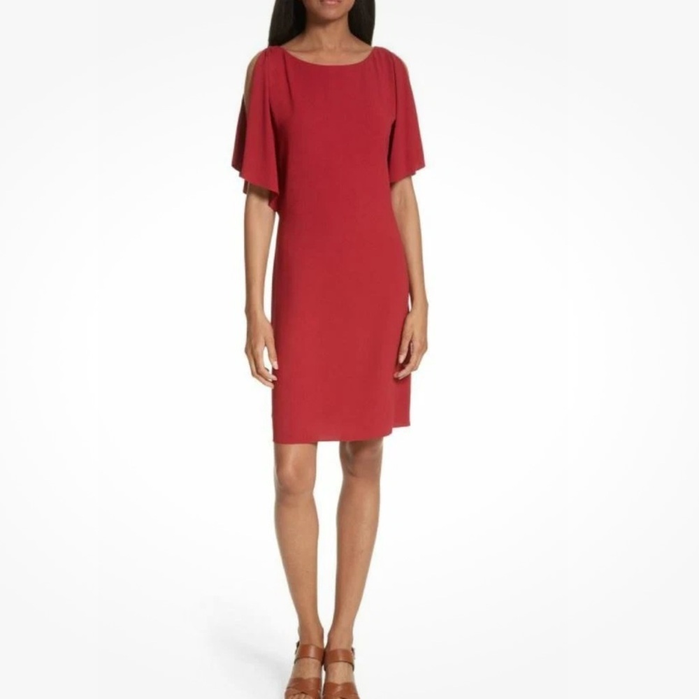 Theory Andzelika Rosina Crepe Slit Sleeve Shift Dress Red Size 10